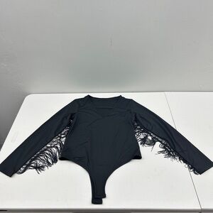SHEIN Black Long Sleeve Bodysuit with Fringe